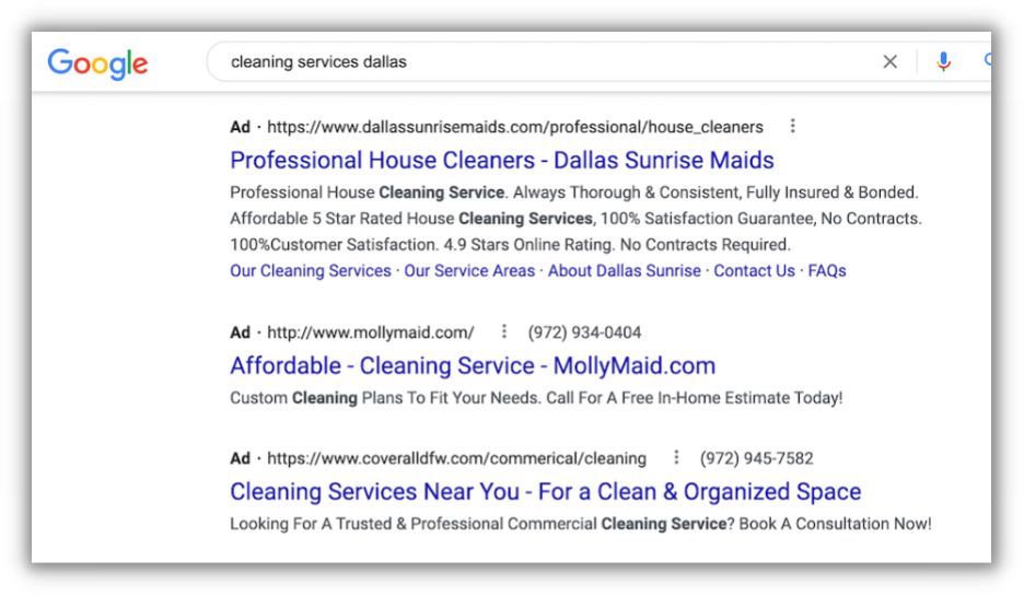 Ppc for Cleaning Services Usa